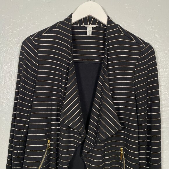 Soma Women M Black Gold French Terry Zipper Jacket Glitz Stripe Pockets Stretch - Picture 3 of 10